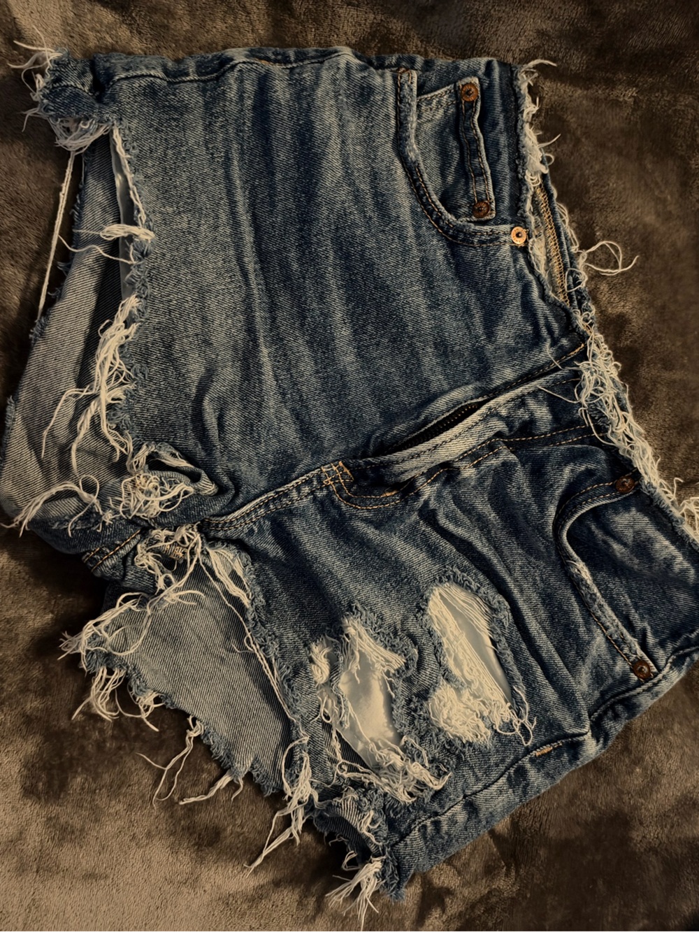 American Eagle Outfitters Distressed Frayed Denim Shorts - Blue